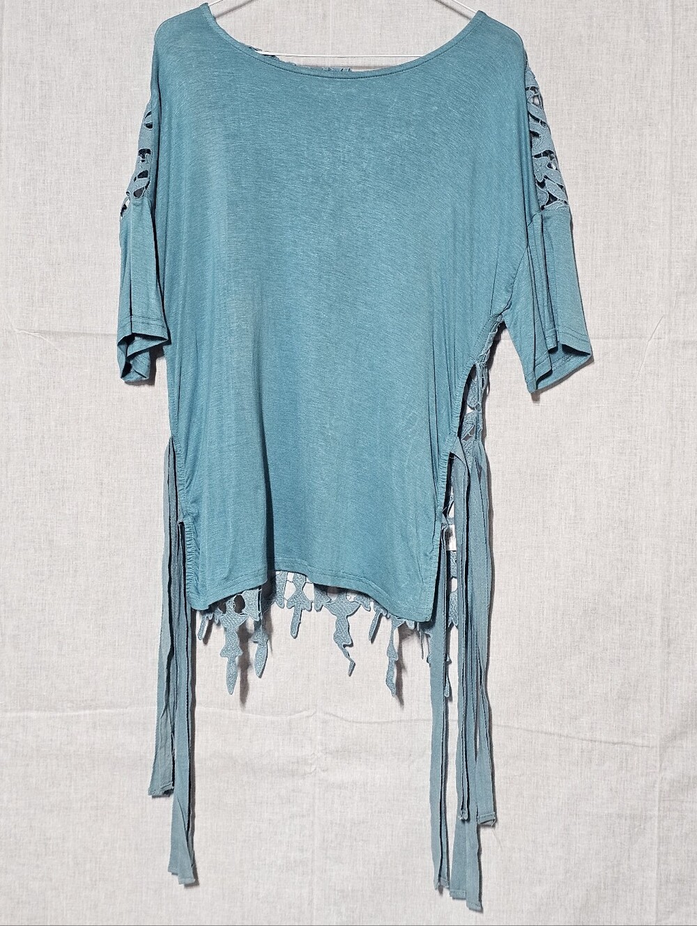 Women's Teal Fringe Top
